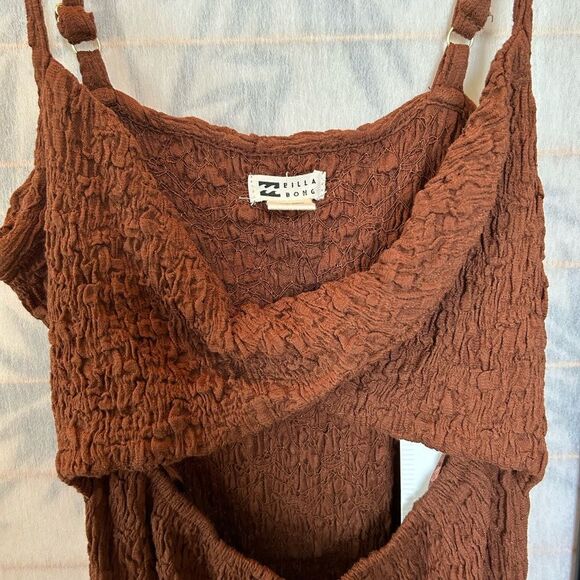 New Billabong Flower Hour Front-Twist Bodycon Mini Dress toasted coconut brown S - Picture 9 of 12